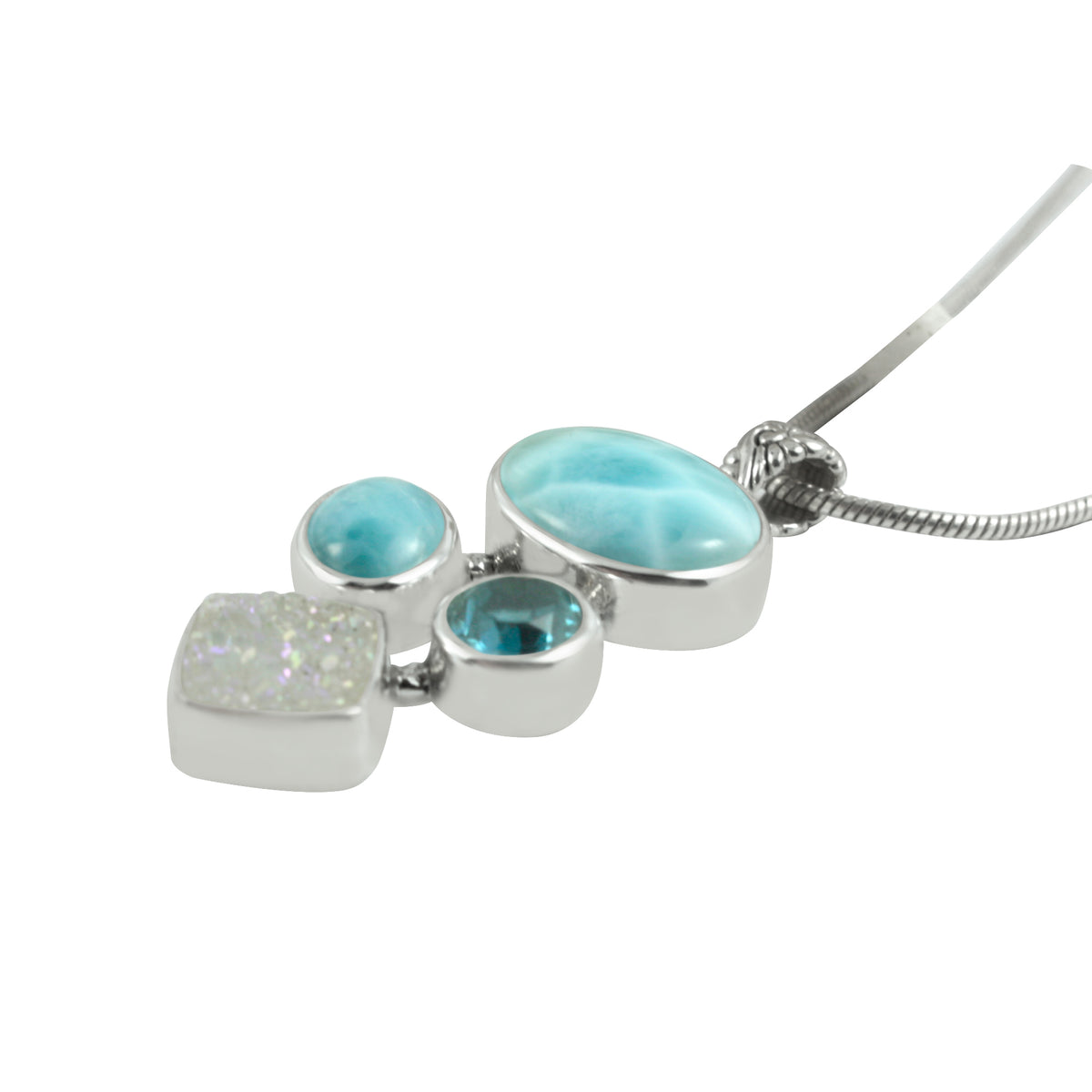 Gorgeous Larimar &amp; Druzy Asymmetrical Pendant
