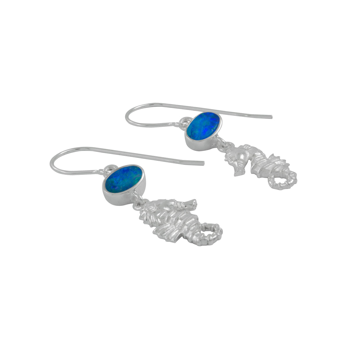Silver Earring With Opal, Sea Horse Component Drop