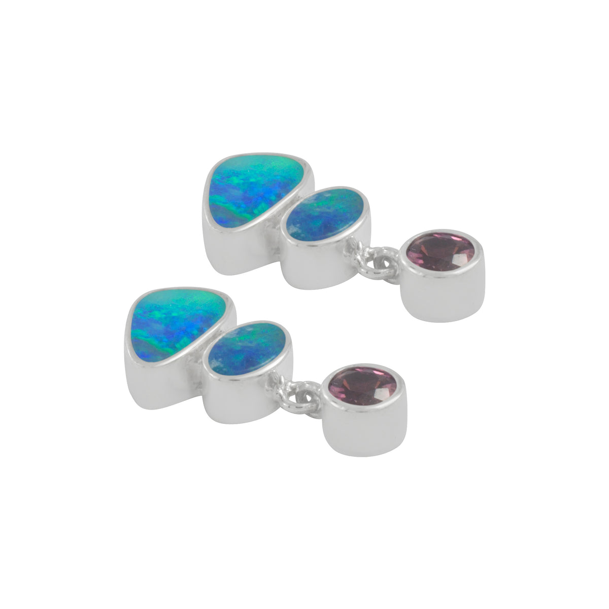 Silver Earring With Opals And Round Stone