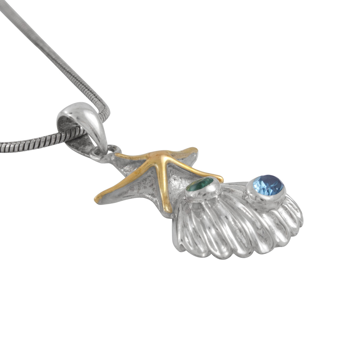 Silver Pendant Star Champ Component With Green Topaz And London Blue Topaz