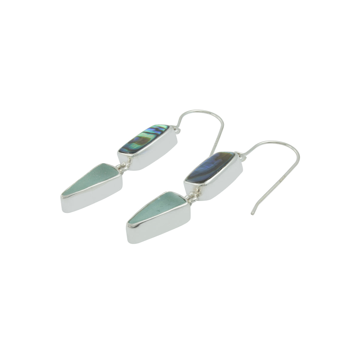 Shimmering Paua Shell &amp; Aqua Seaglass Earrings