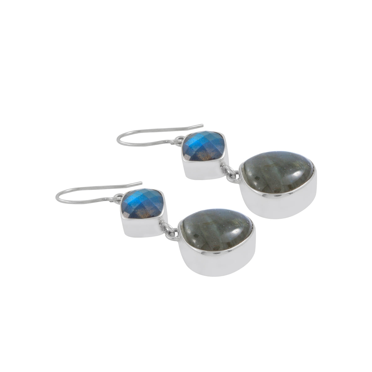 Silver Earring With Labra dorite Square &amp; Heart Drop