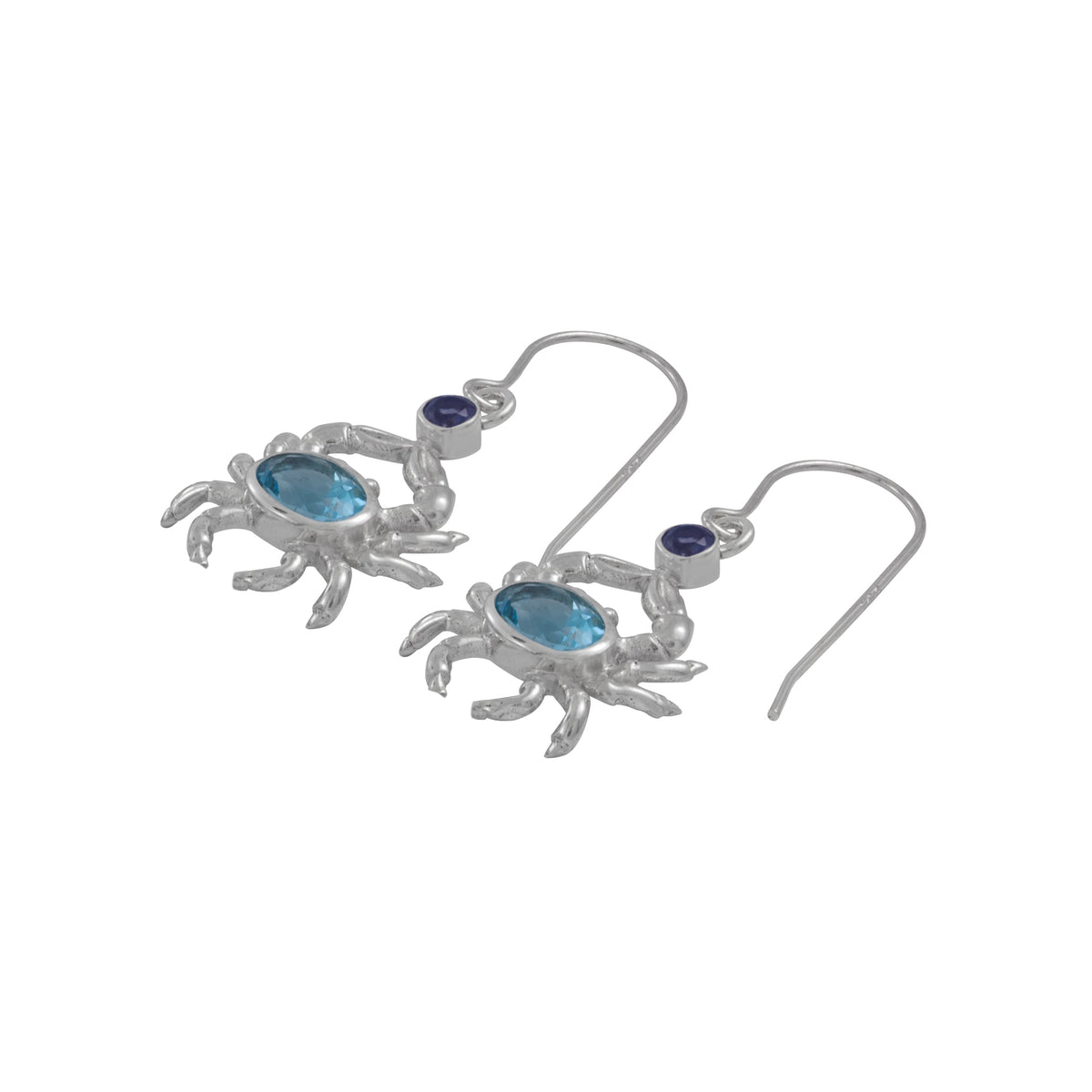Blue Crab Earrings featuring Blue topaz &amp; iolite gem stones
