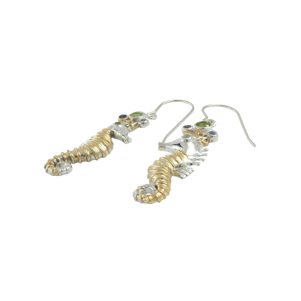 Silver Seahorse Earring with Jeweled Crown