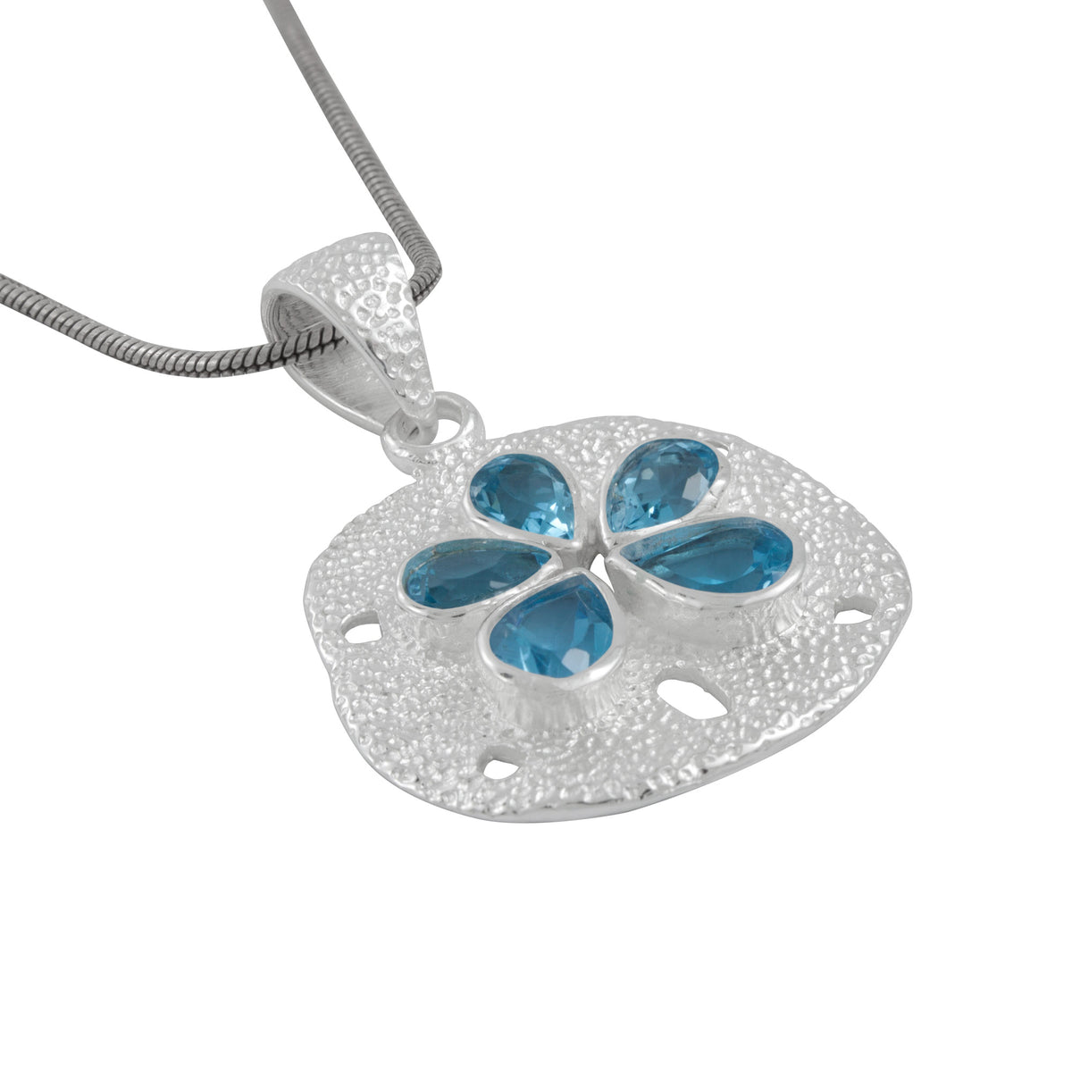 Exquisite Silver Sand Doller Pendant with Blue Topaz