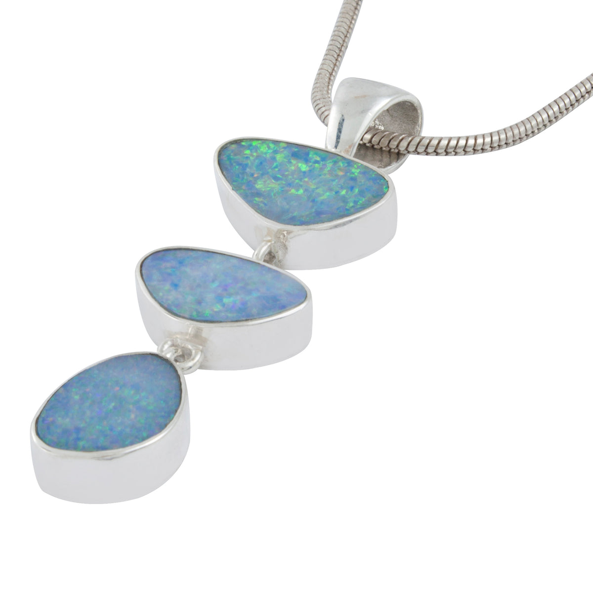 Silver Pendant With 3 Free Form Opal Drop
