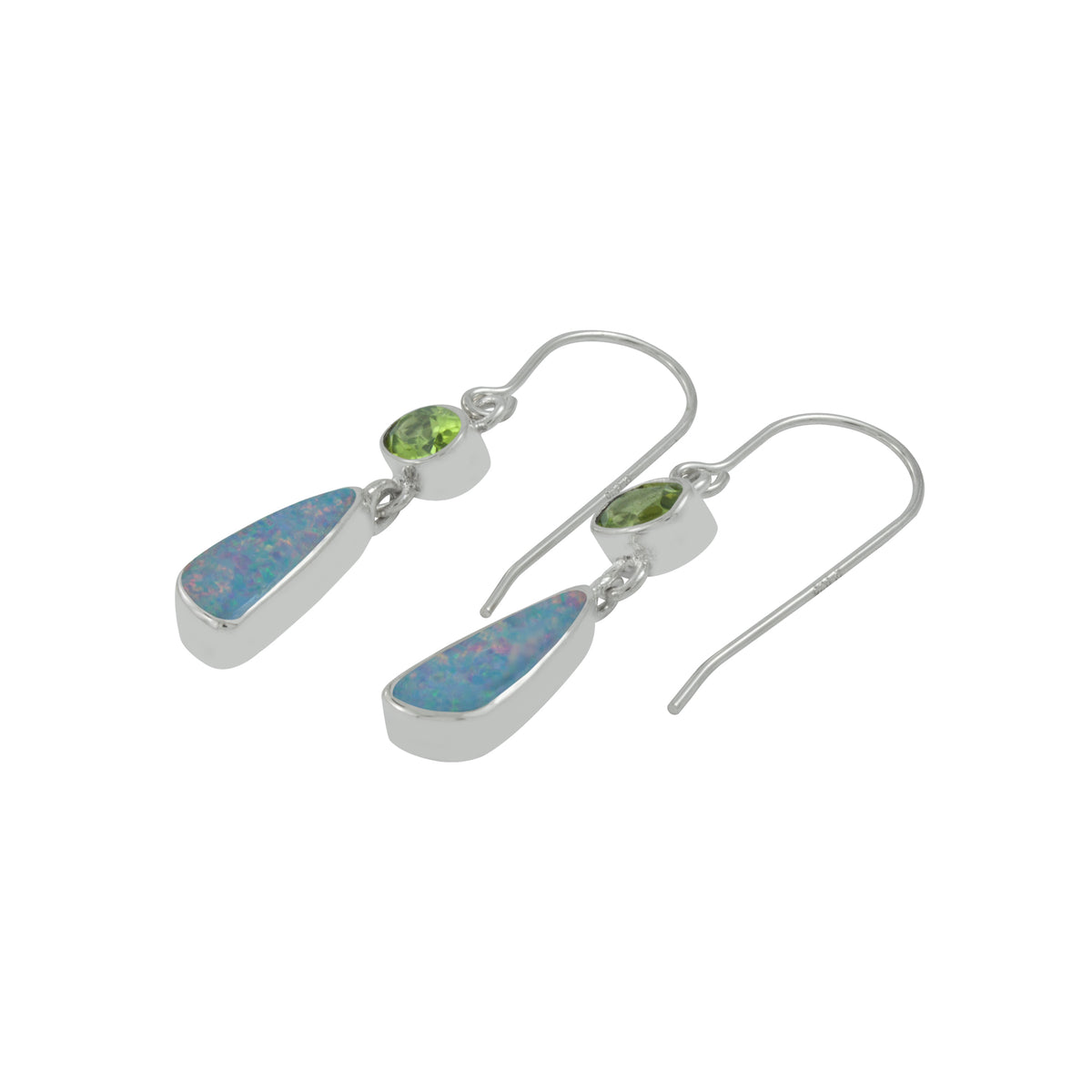 Silver Earring  With Peridot Oval &amp; Opal Free Form
