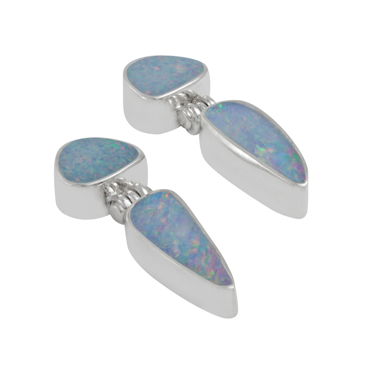 Silver Earring Stud With 2 Free Form Opal