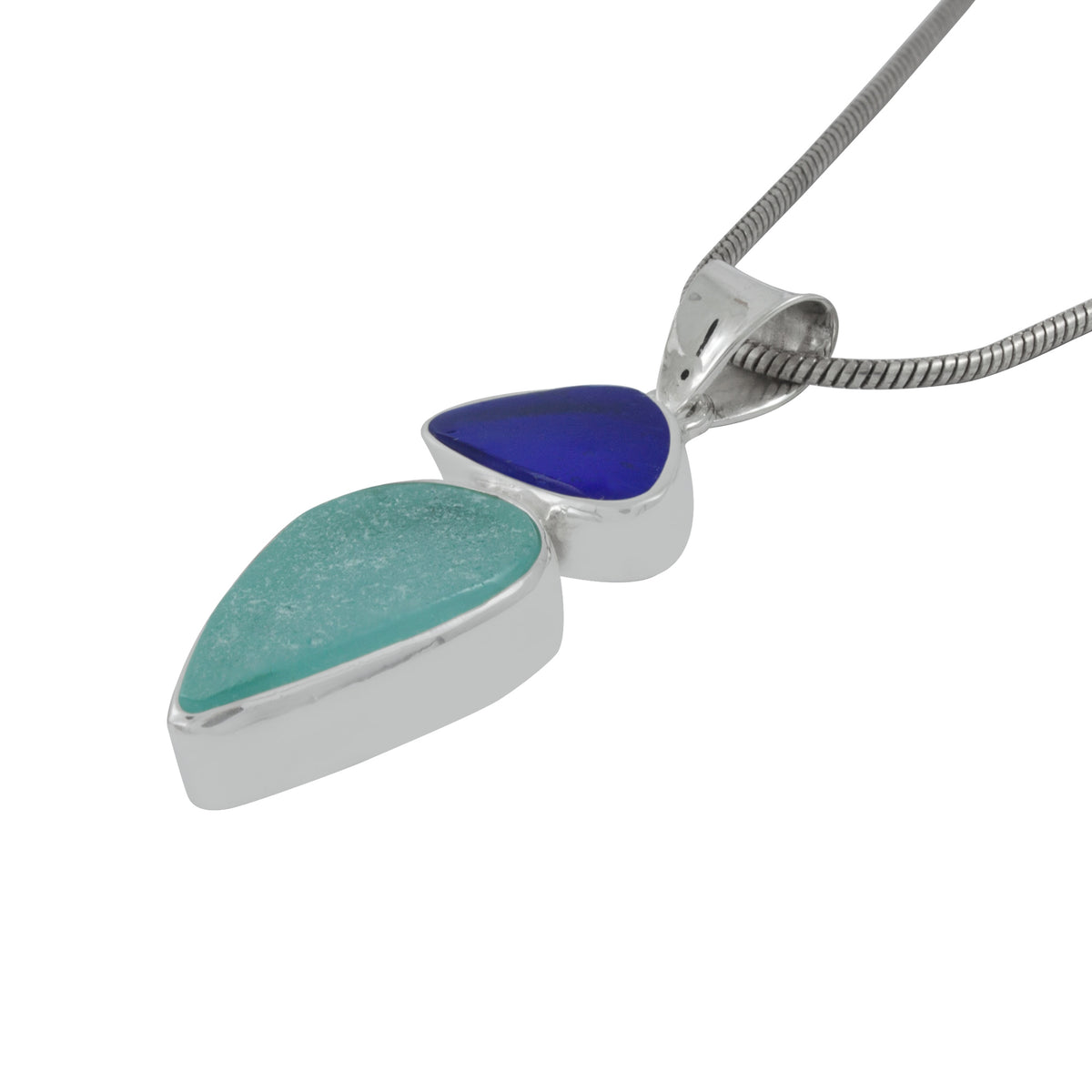 Simple Sea Glass Pendant in rich hues of blue