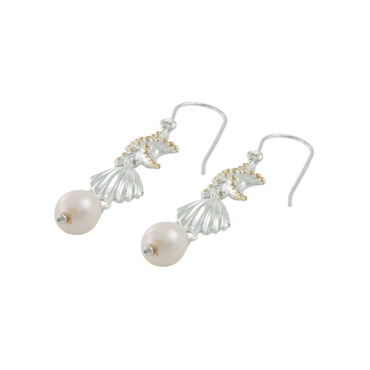 Starfish ,Sea Scallop and Pearl drop earrings