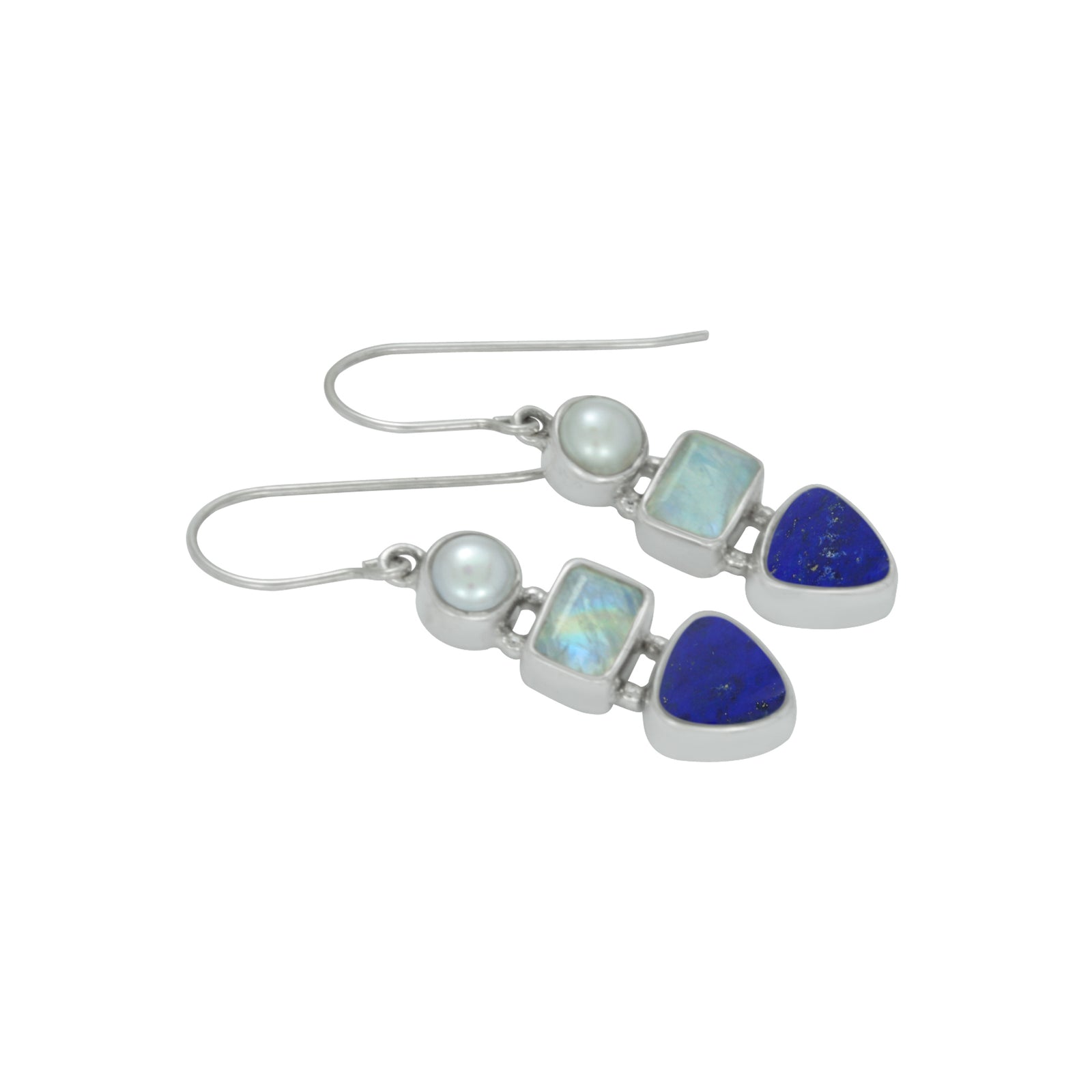 Elegant  Rainbow Moonstone, Lapis and pearl earring
