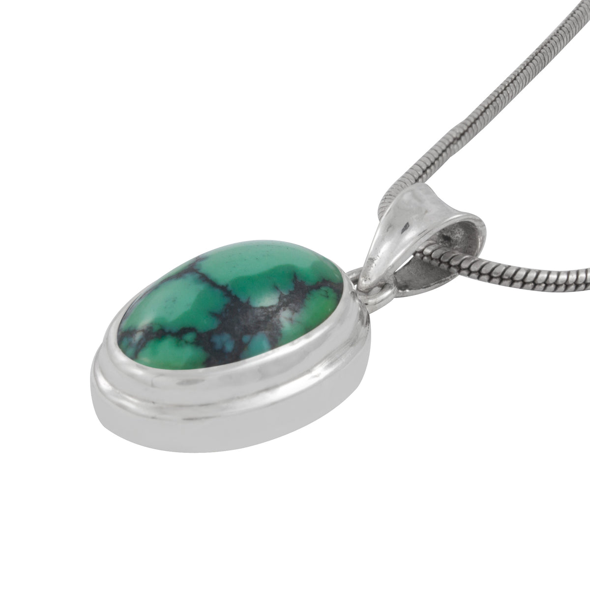 Silver Pendant With Single Stone Turquoise Oval Drop