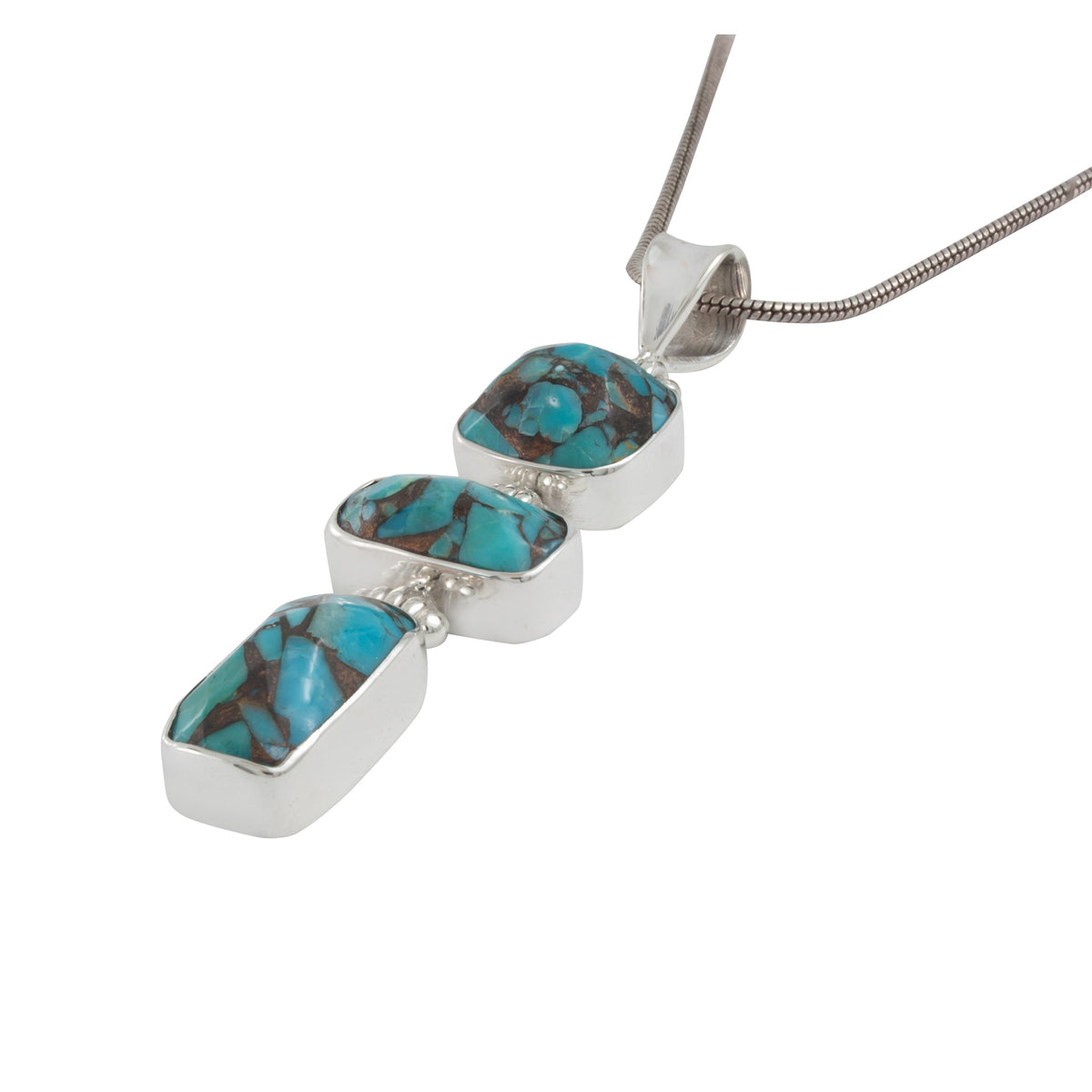 Silver Pendant With 3Turquoise Mosaic Facet