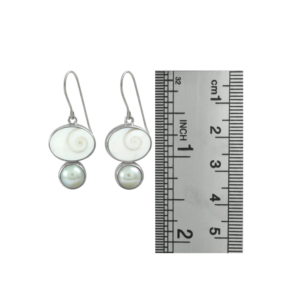 Silver Earring Hook With Spiral Shell &amp; Pearl