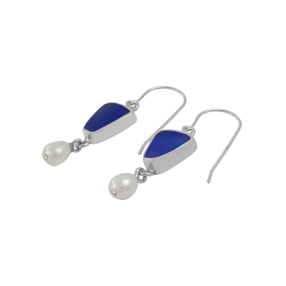 Exquisite Aqua Sea Glass earring with Pearl drop