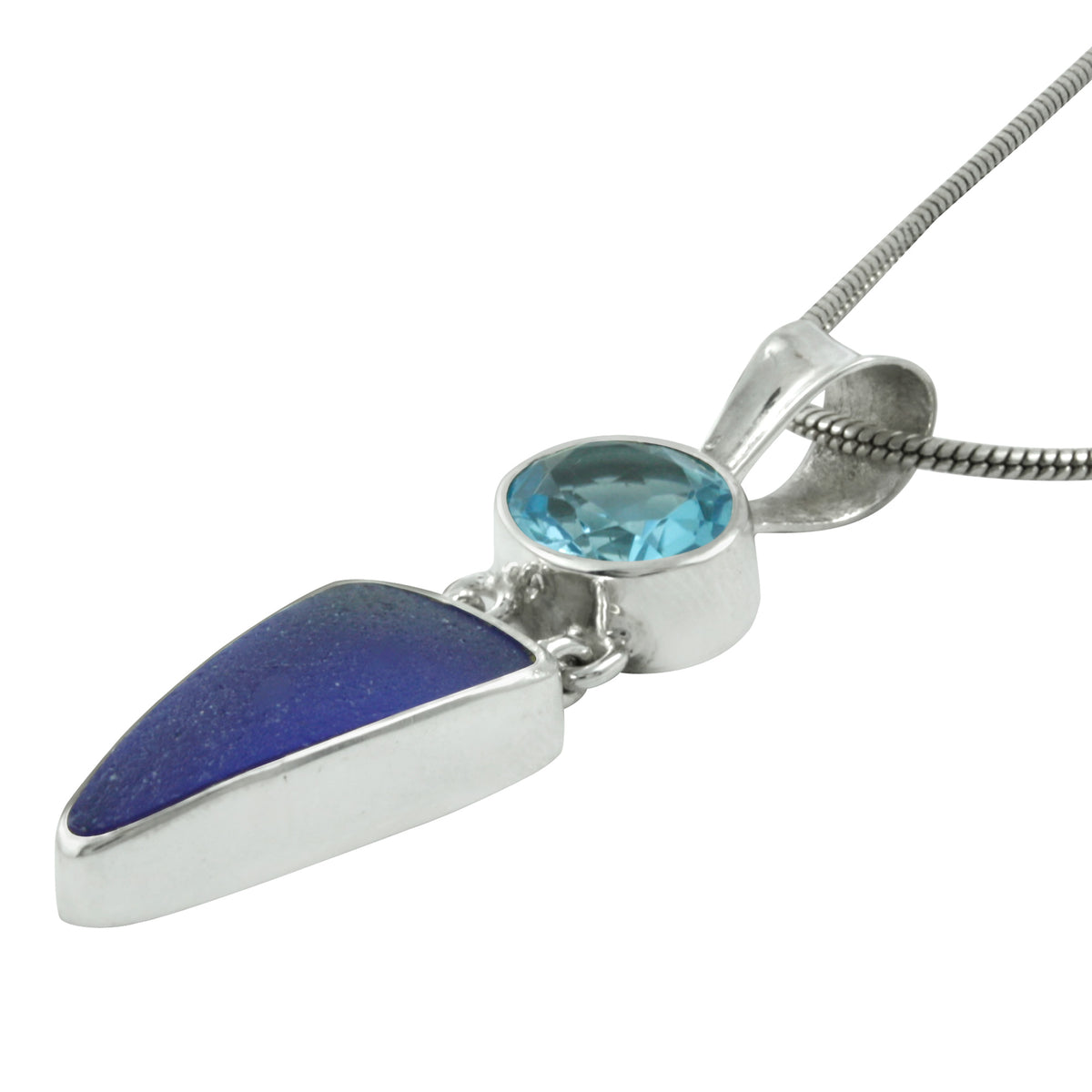 Unique Cobalt Blue Sea glass Pendant with Stunning Blue Topaz