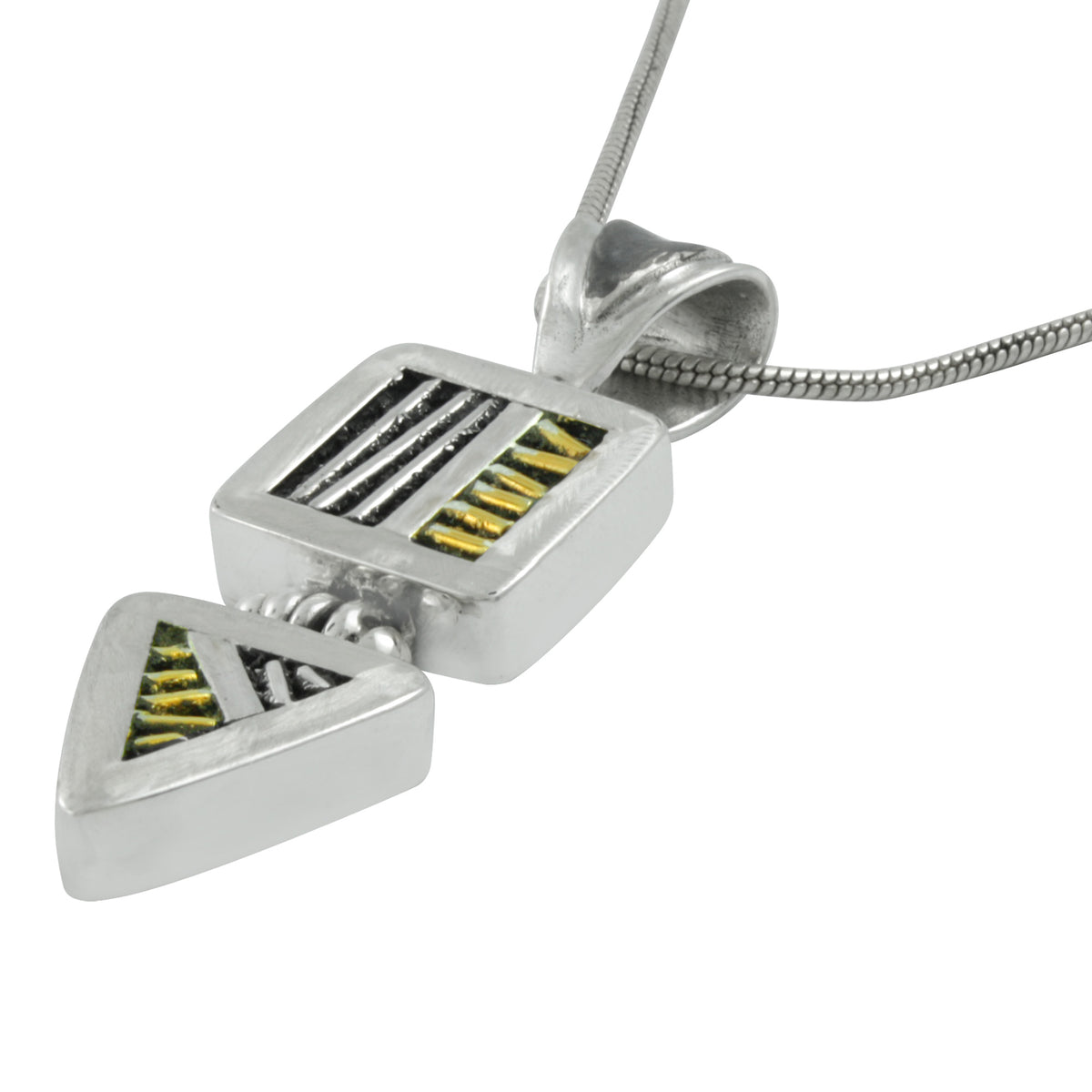 Silver Pendant With Texture Sqare &amp; Triangle Component