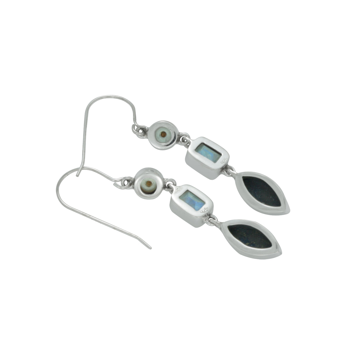 Stunning and Elegant Rainbow Moonstone pearl and lapis silver earring