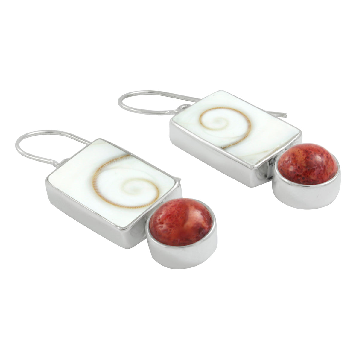 Spiral Shell and Coral  Earring Hand Crafted and set in Sterling Silver