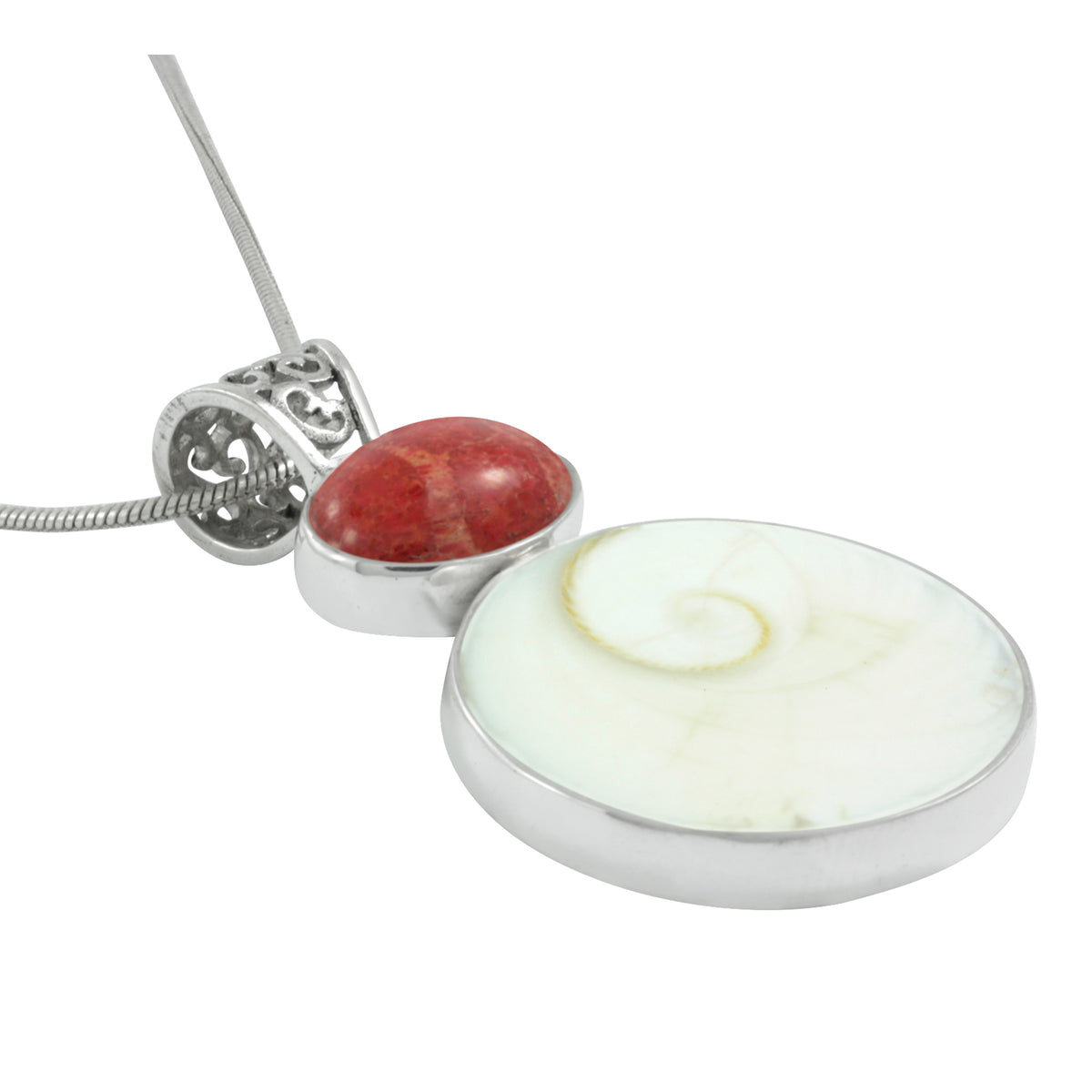 Coral &amp; Spiral Shell Pendant