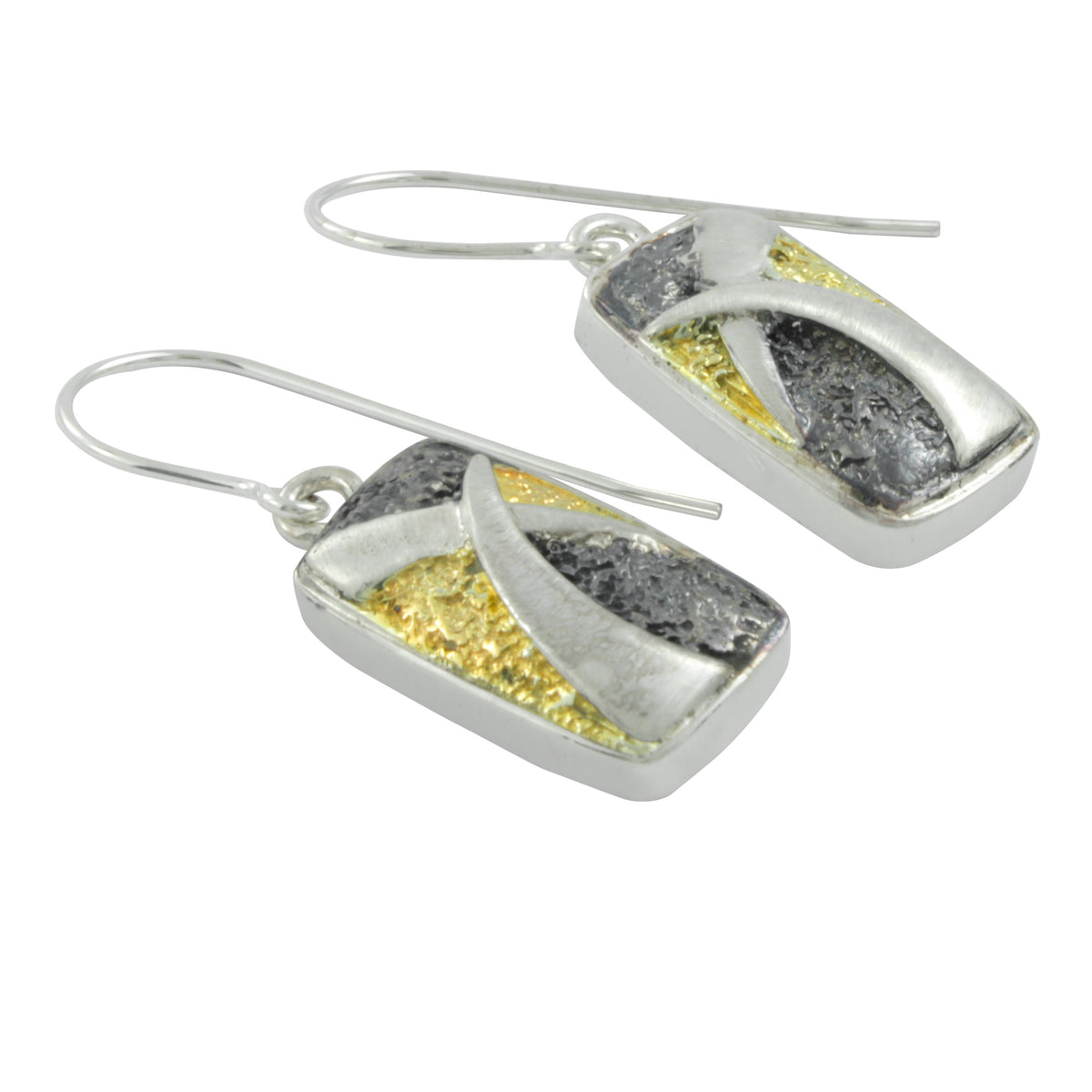 Silver Earring Texture Rectangle With Motif