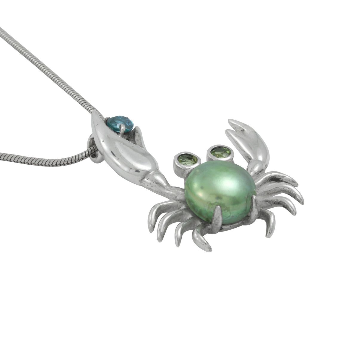 Silver Pendant Crab Omponent With Pearl, Peridot &amp; Green Quart Round Facet