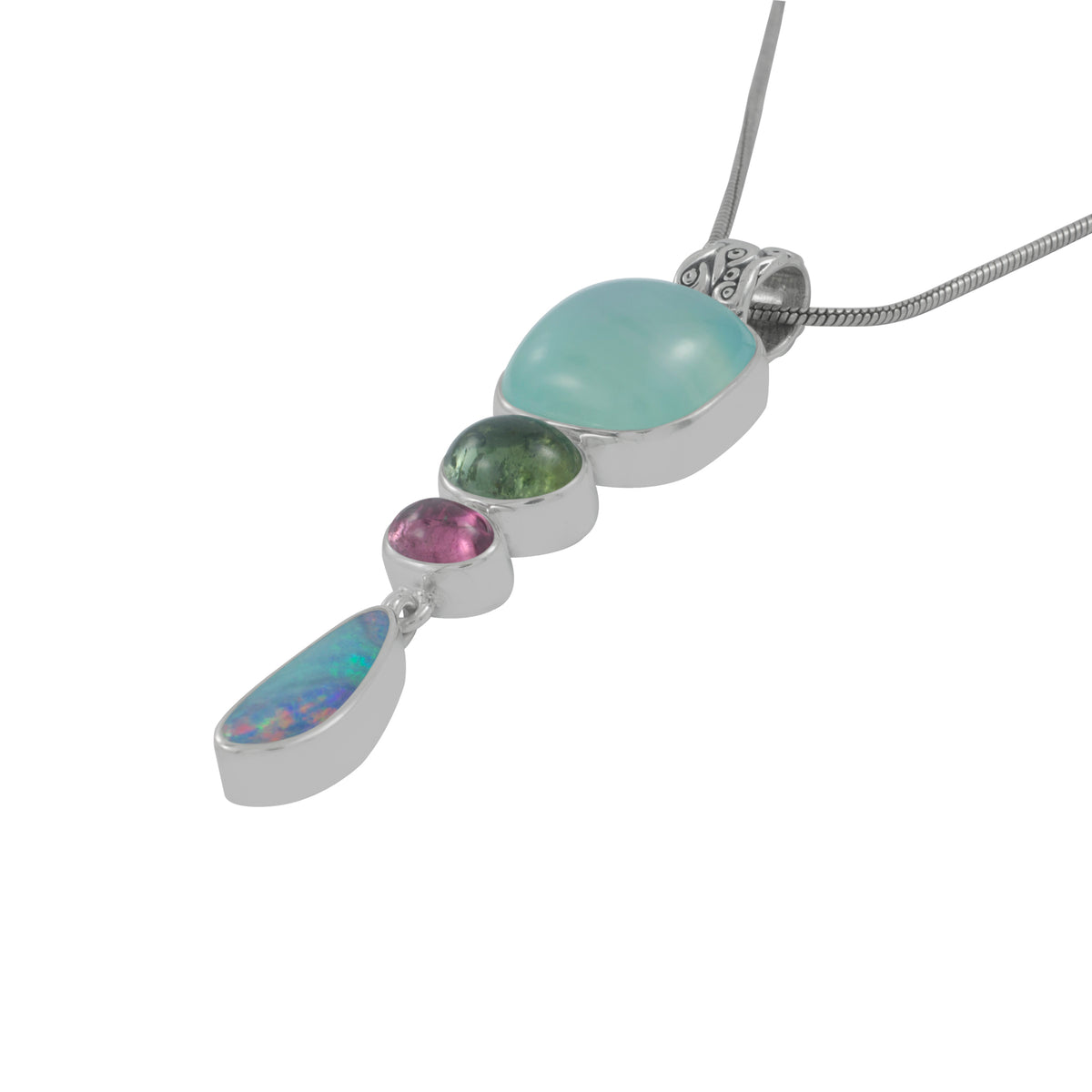 Stunning Chalcidony Opal &amp; Tourmaline Pendnant