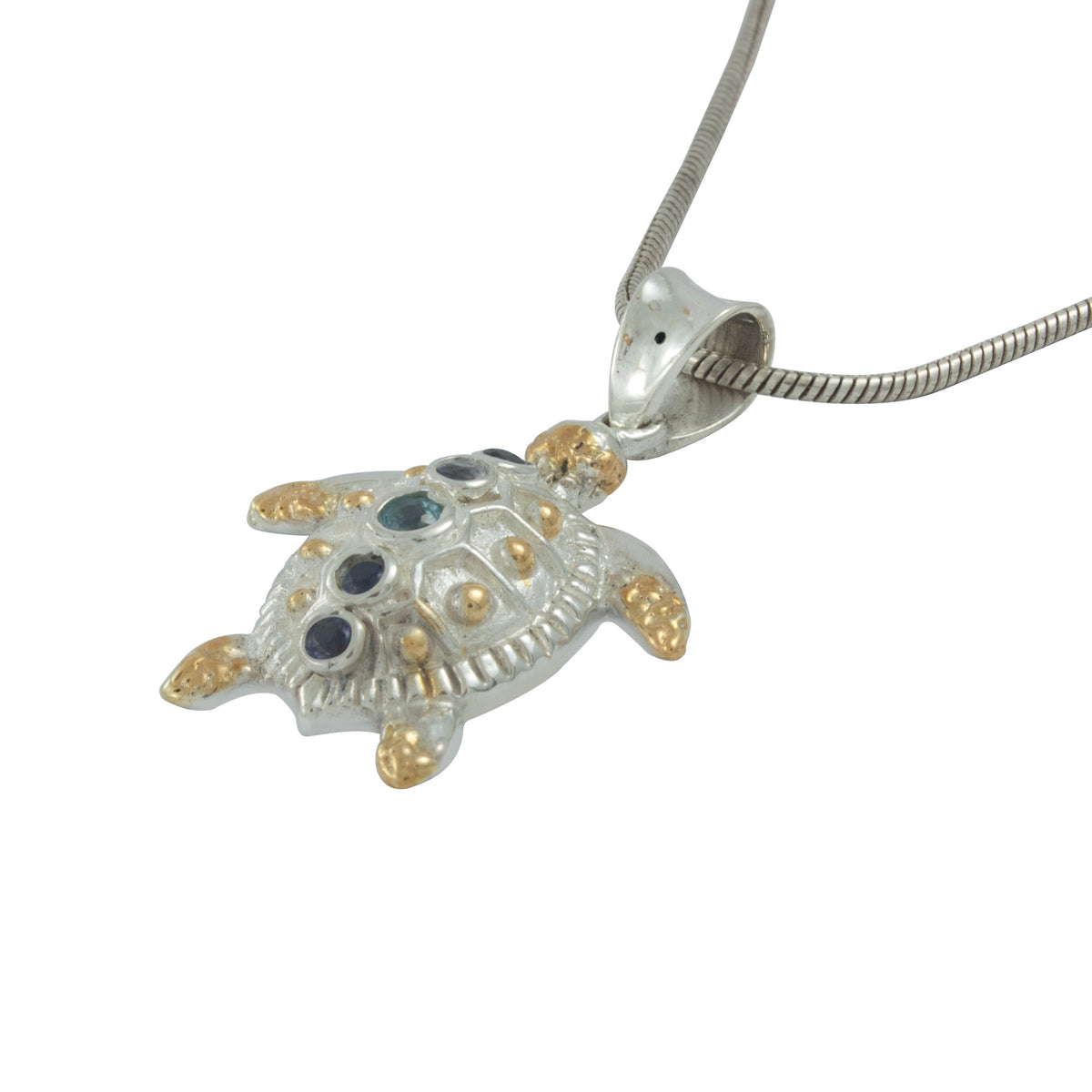 Silver Turtle Pendant encrusted with gem stones
