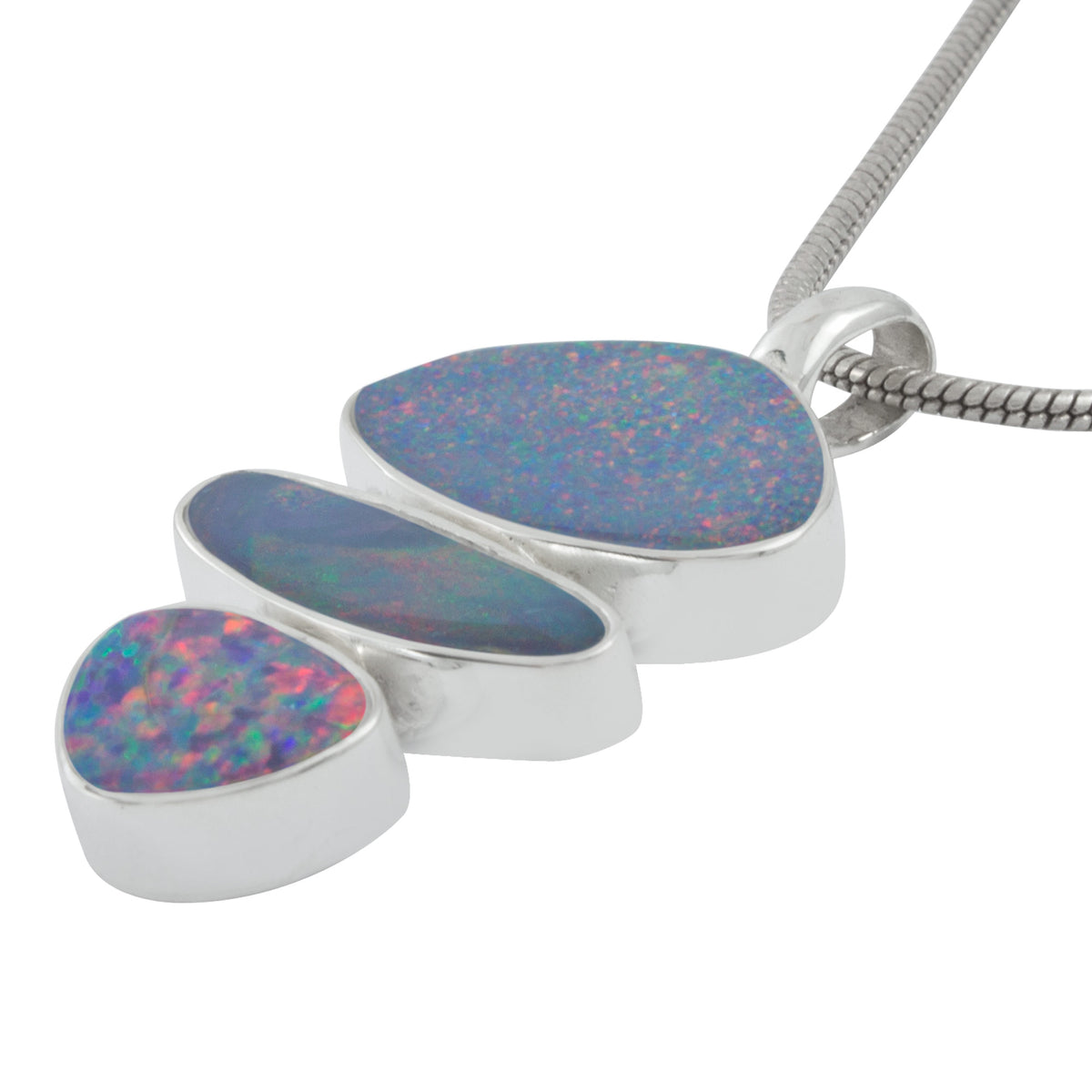 Silver Pendant With 3 Free Form Opal