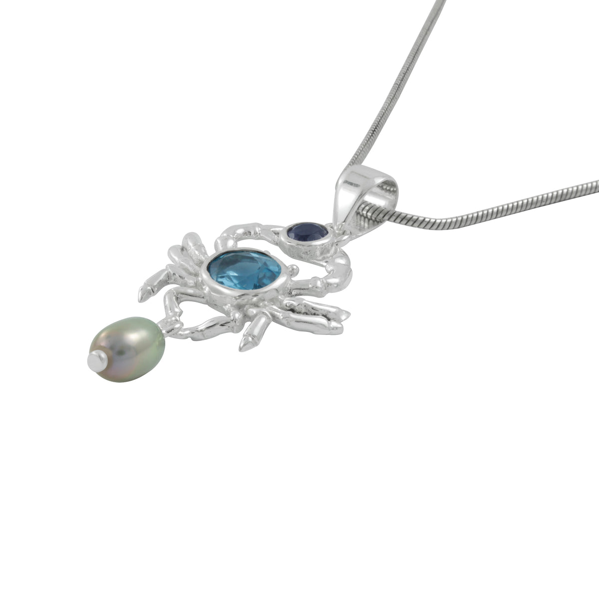 Silver Pendant With Crab Catches a gem stone !