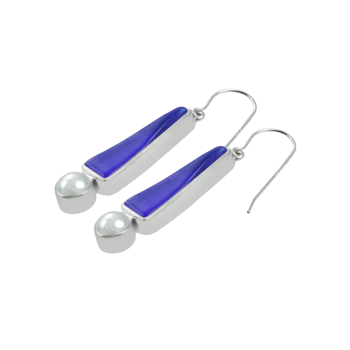 Sensational Pearl Cobalt Blue Sea Glass Earring