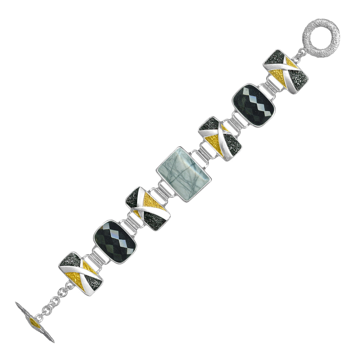 Contemporary 2 tone Onyx and Picasso Marble Bracelet