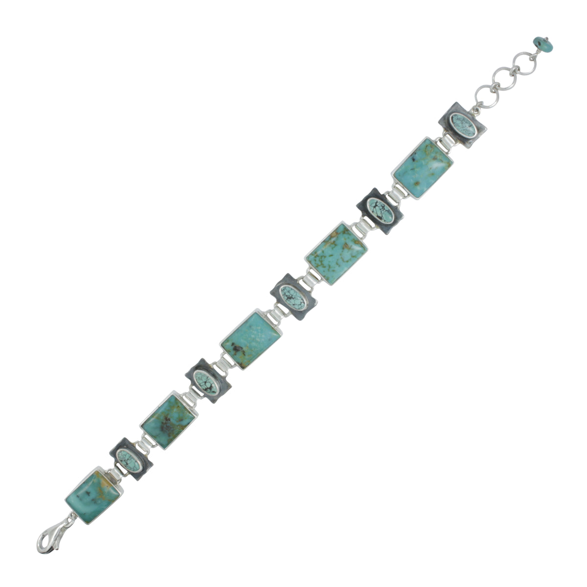 Silver Bracelet With Turquoise Rectangle &amp; Oval