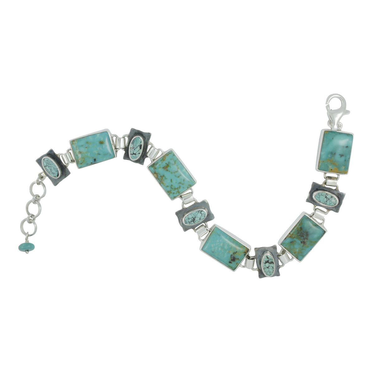 Silver Bracelet With Turquoise Rectangle &amp; Oval
