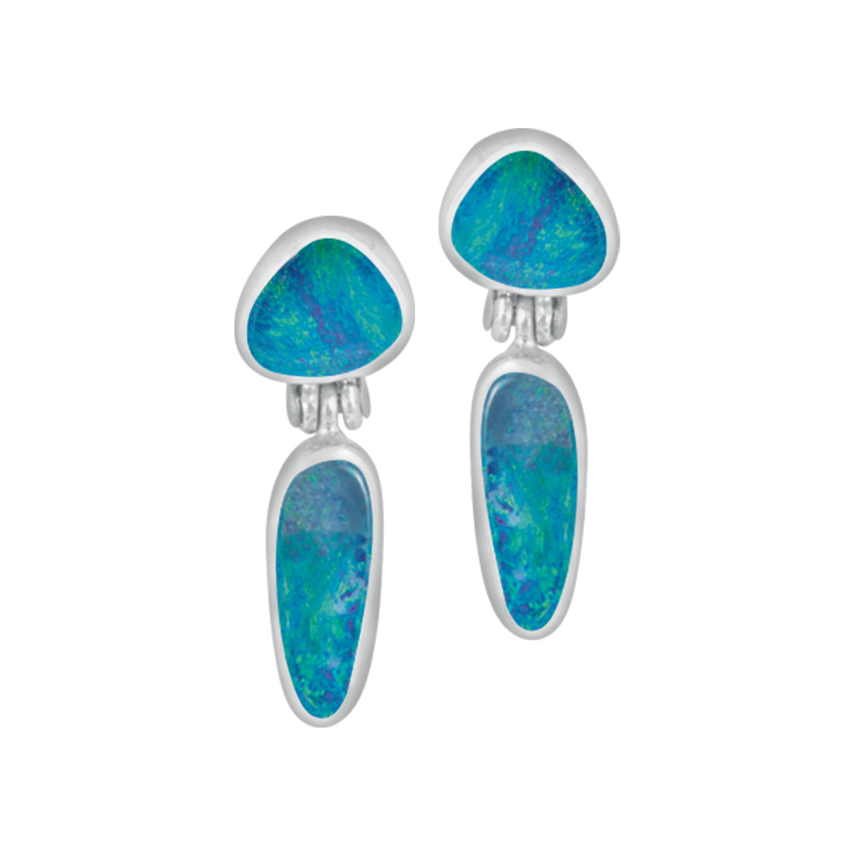 Silver Earring Stud With 2 Free Form Opal