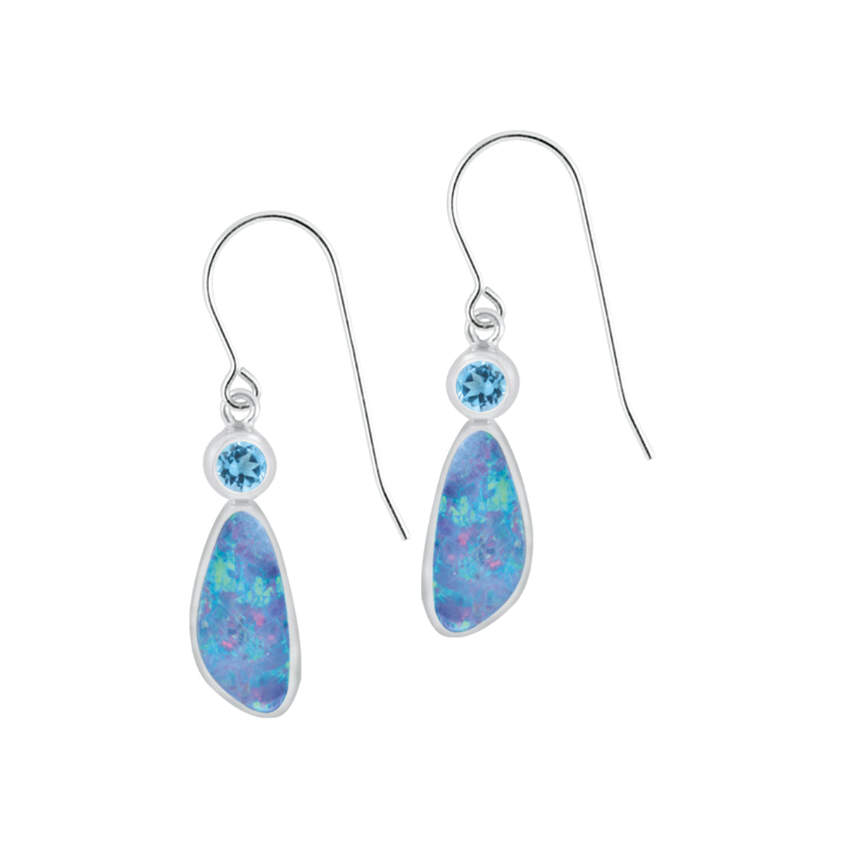 Silver Earring With Free Form Opal &amp; Green  Topaz Round