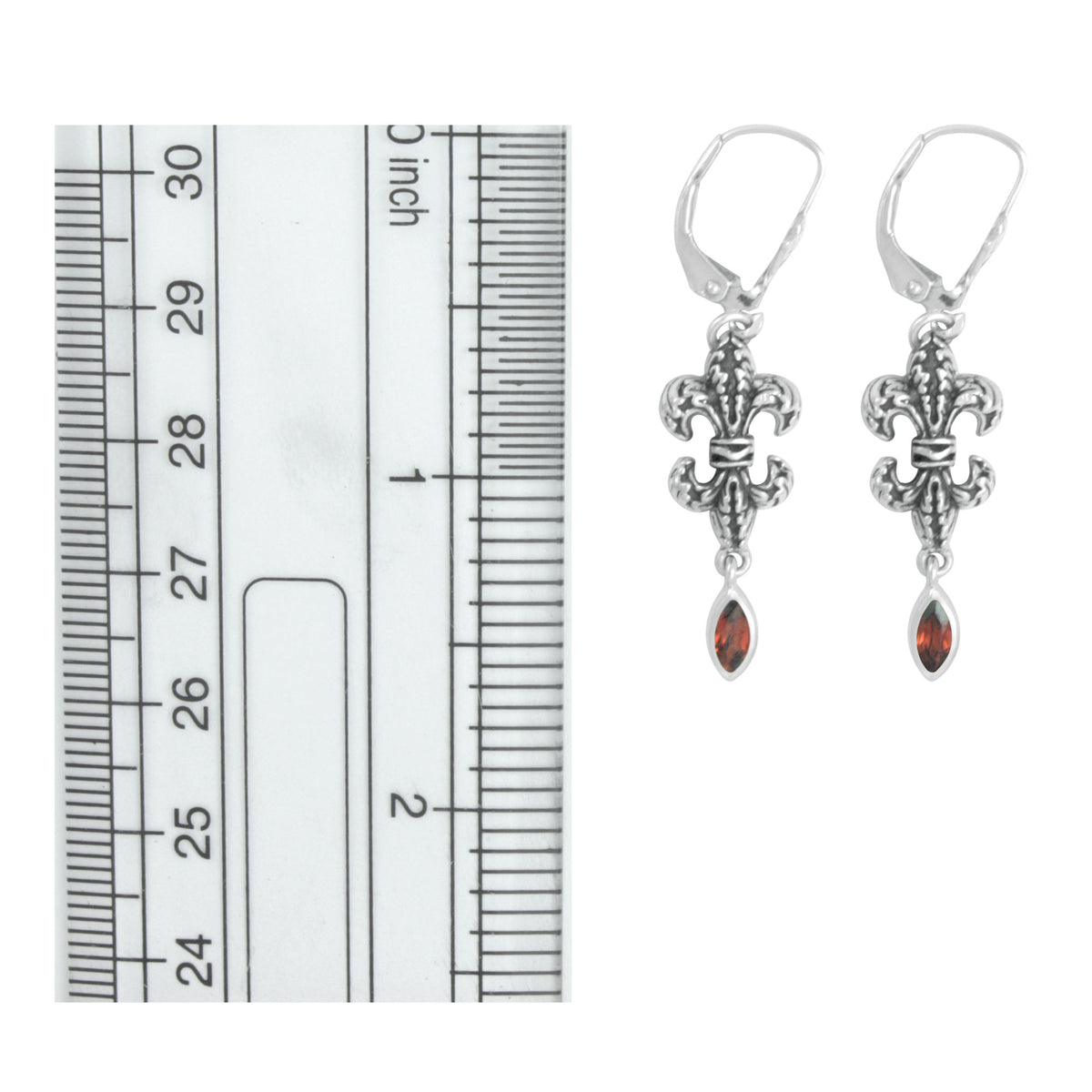 Fluer Di Lis Earring with Garnet  Marquise drop