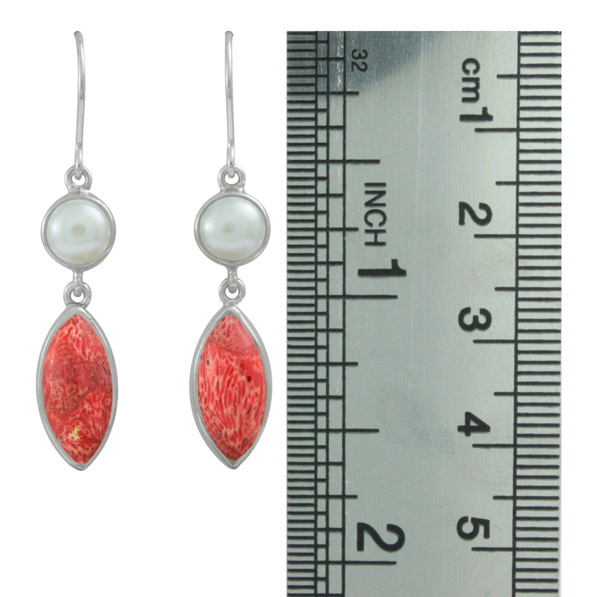 Simply Elegant Sponge Coral &amp;amp; Pearl Silver Earrings