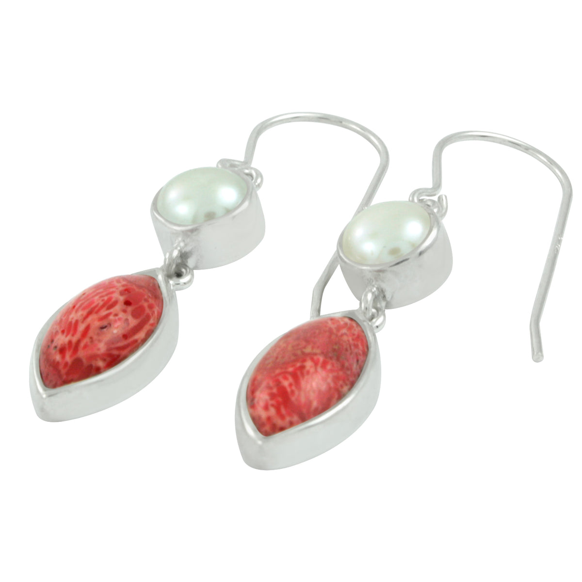Simply Elegant Sponge Coral &amp;amp; Pearl Silver Earrings