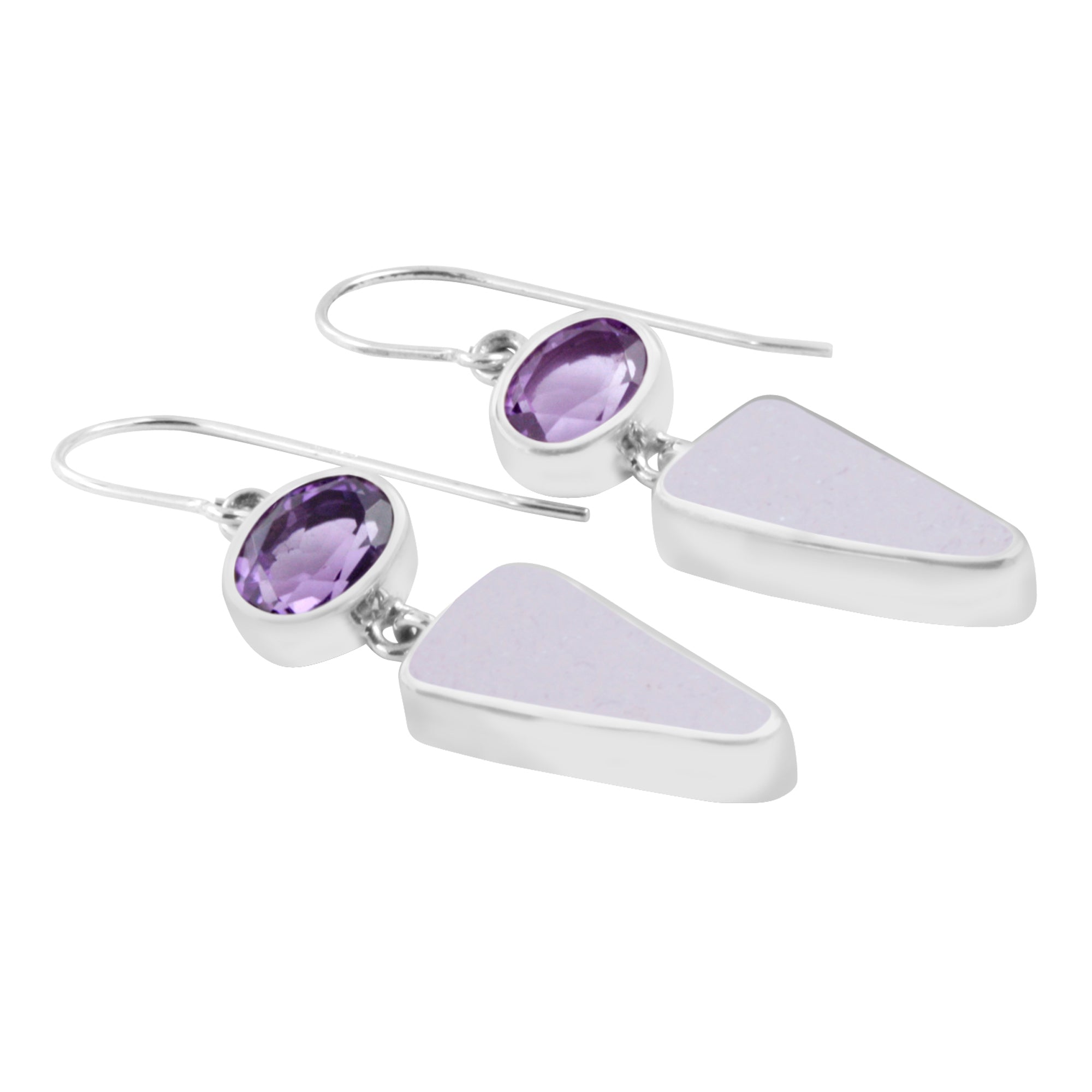 Stunning Amythyst and Lavander Seaglass Earring