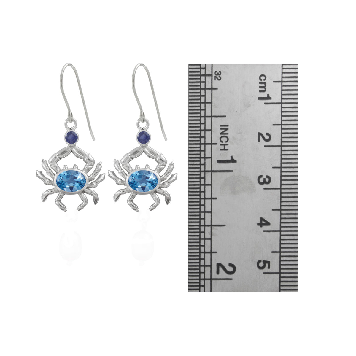 Blue Crab Earrings featuring Blue topaz &amp; iolite gem stones