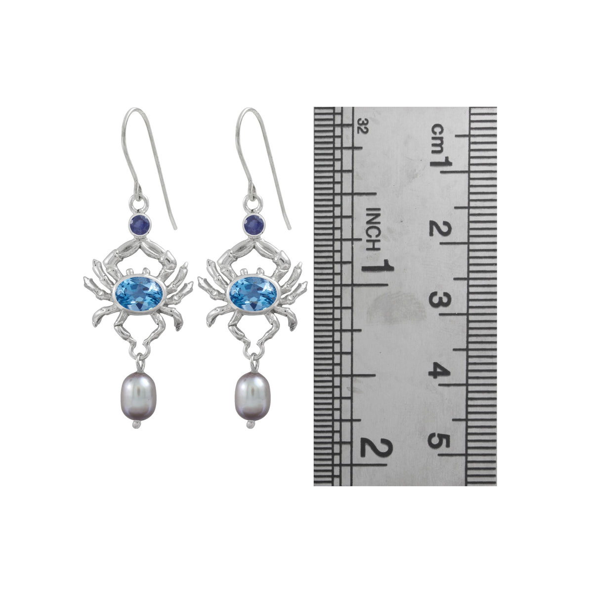 Fabulous Blue Crab Earrings with Multi colored Gemstones