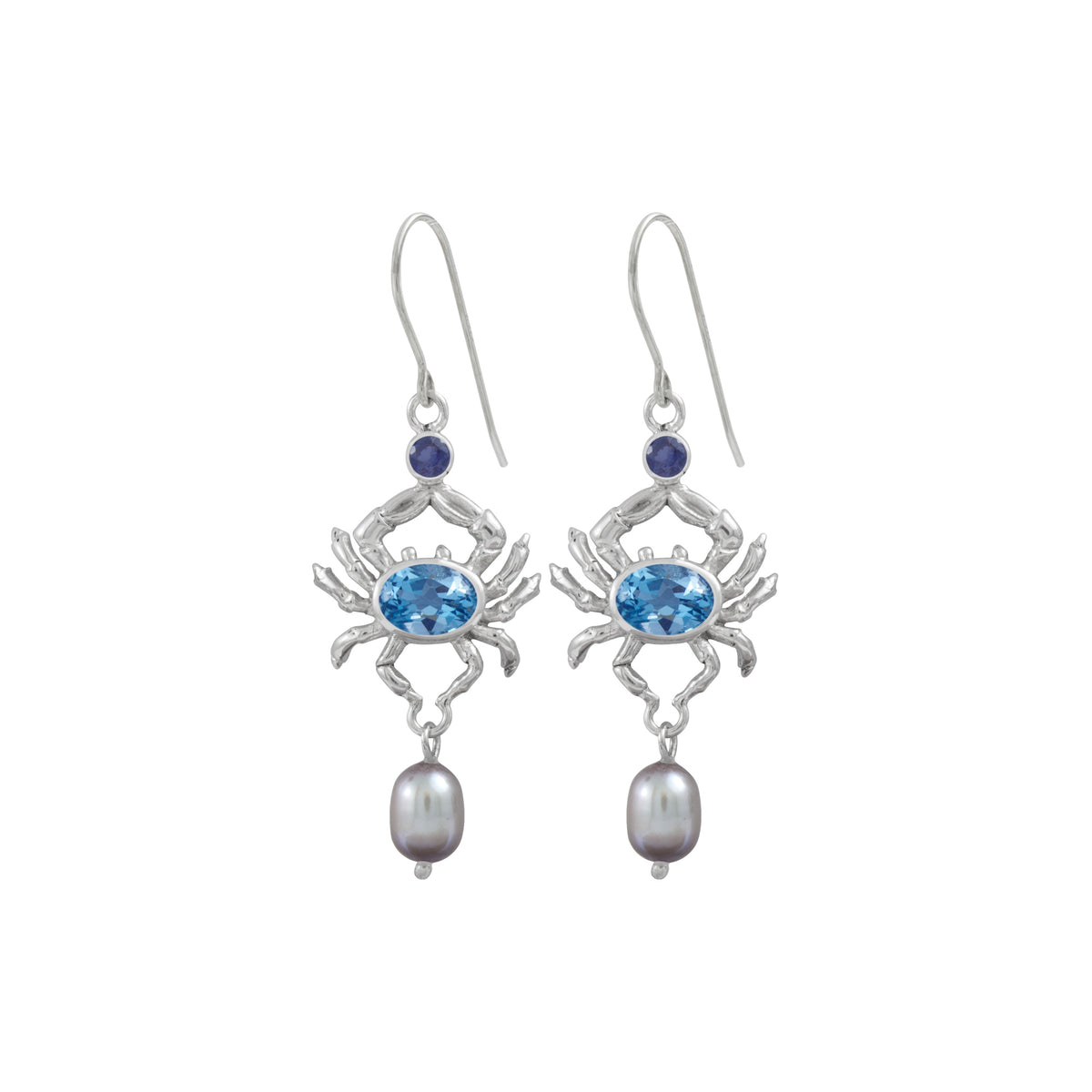 Fabulous Blue Crab Earrings with Multi colored Gemstones