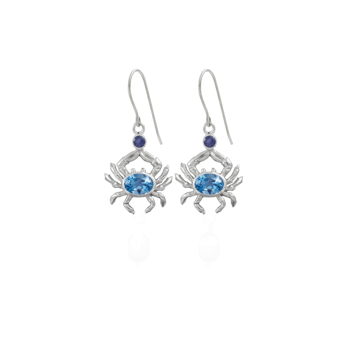 Blue Crab Earrings featuring Blue topaz &amp; iolite gem stones