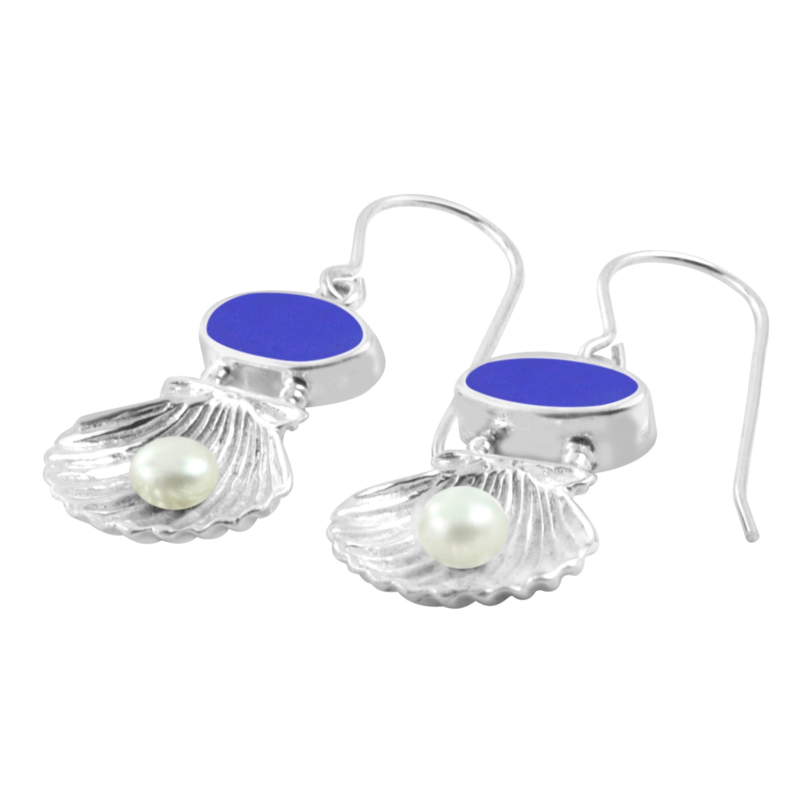 Silver Sea Shell Earring With  Sea Glass and Pearl Treasure