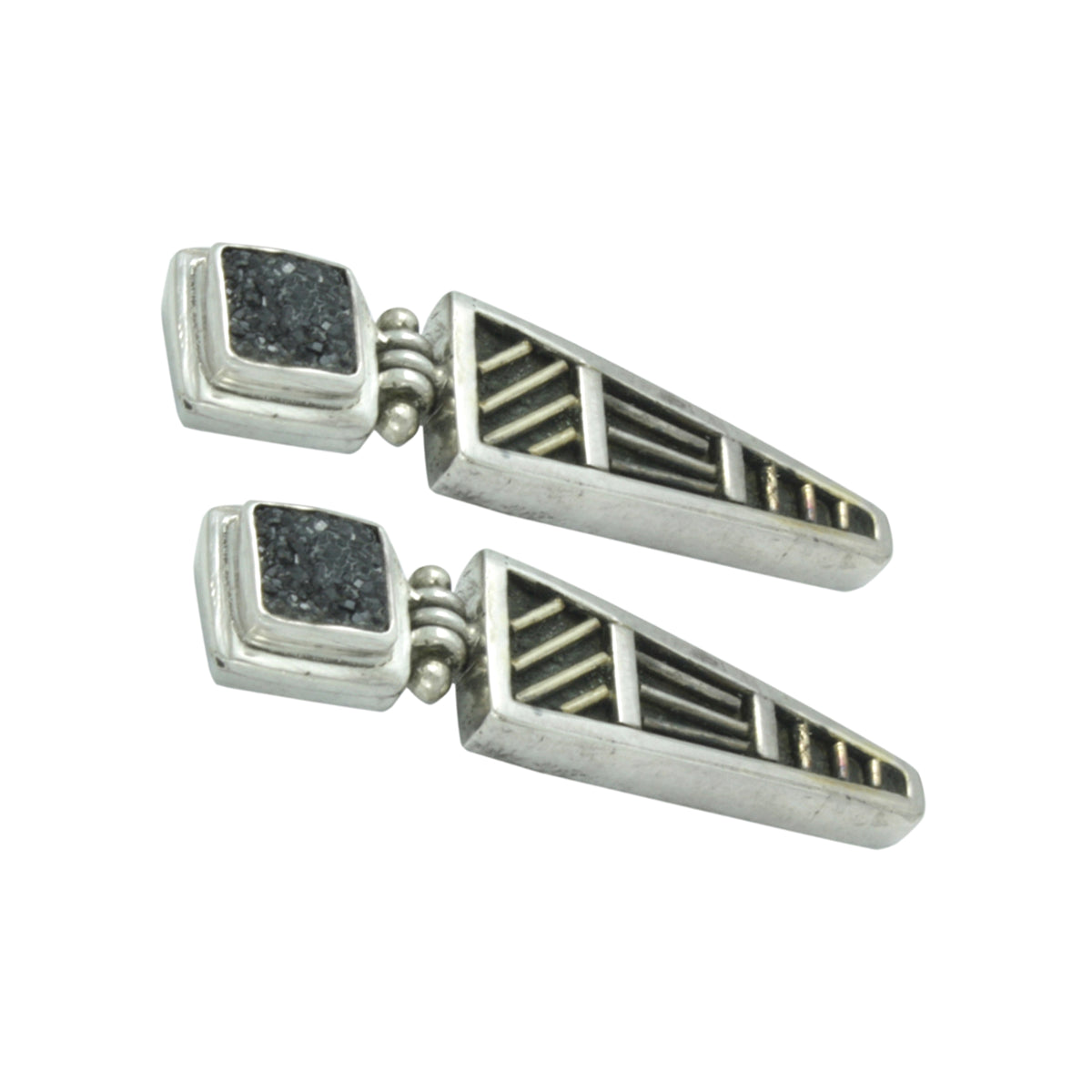 Silver Earring With Druzy Rectangle