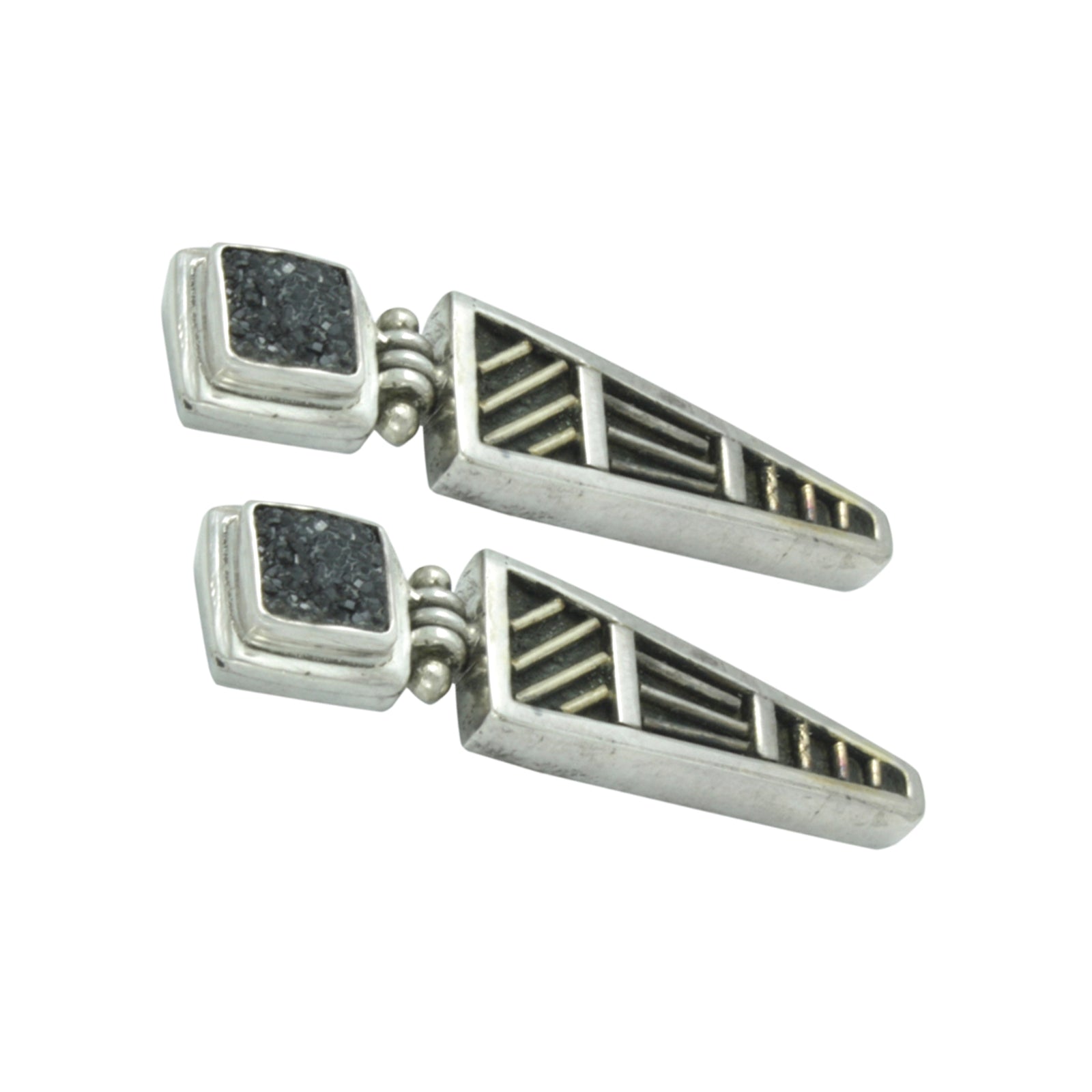 Silver Earring With Druzy Rectangle