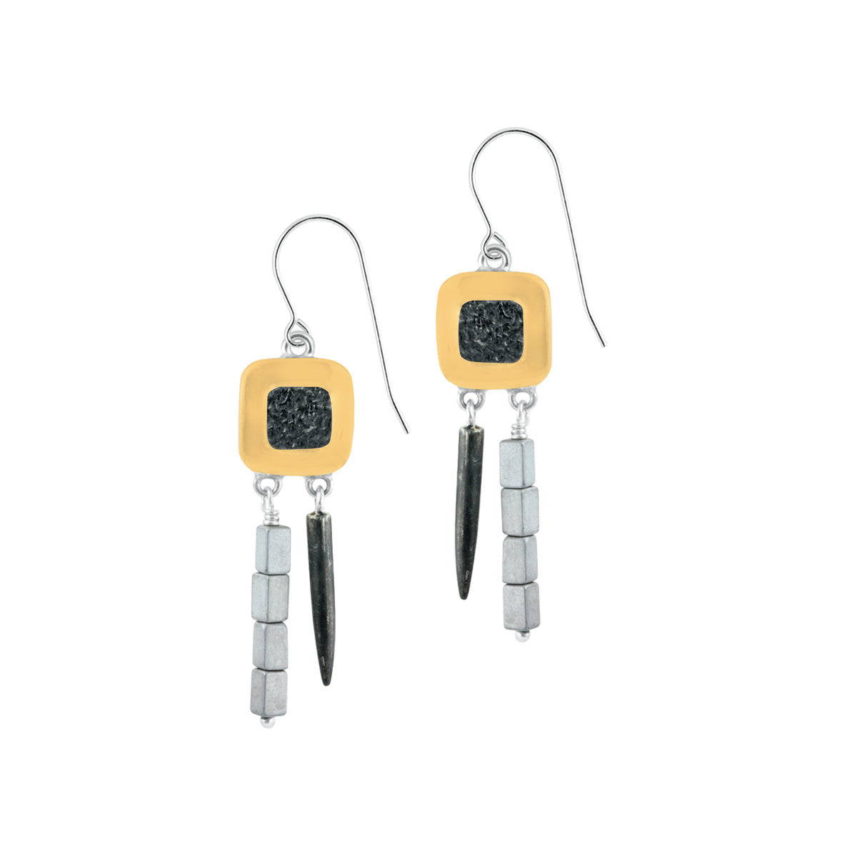 Silver Earring With Hemotite Rectangle Matt Silver