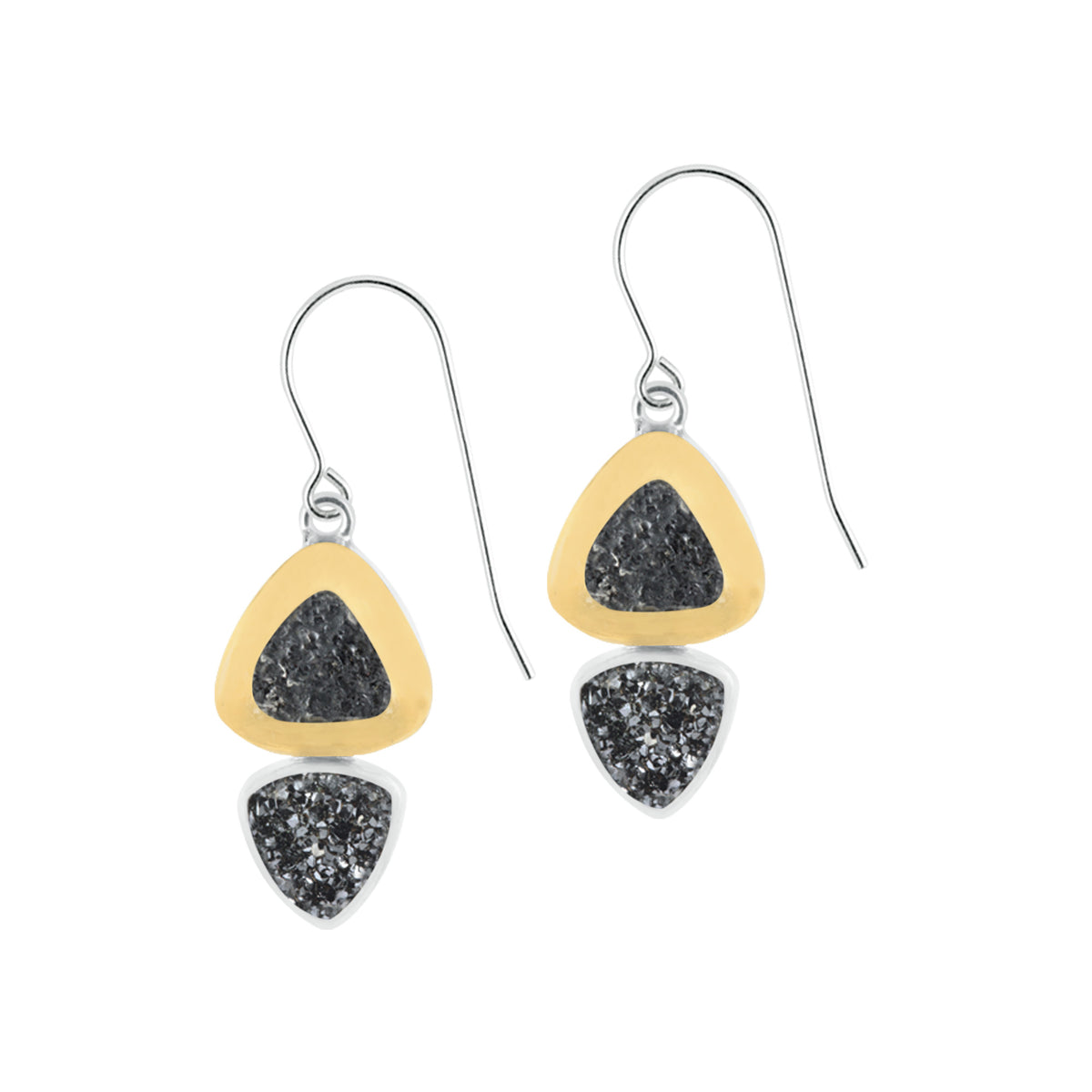 Silver Earring Texture Component With Druzy Black Knight Triangle