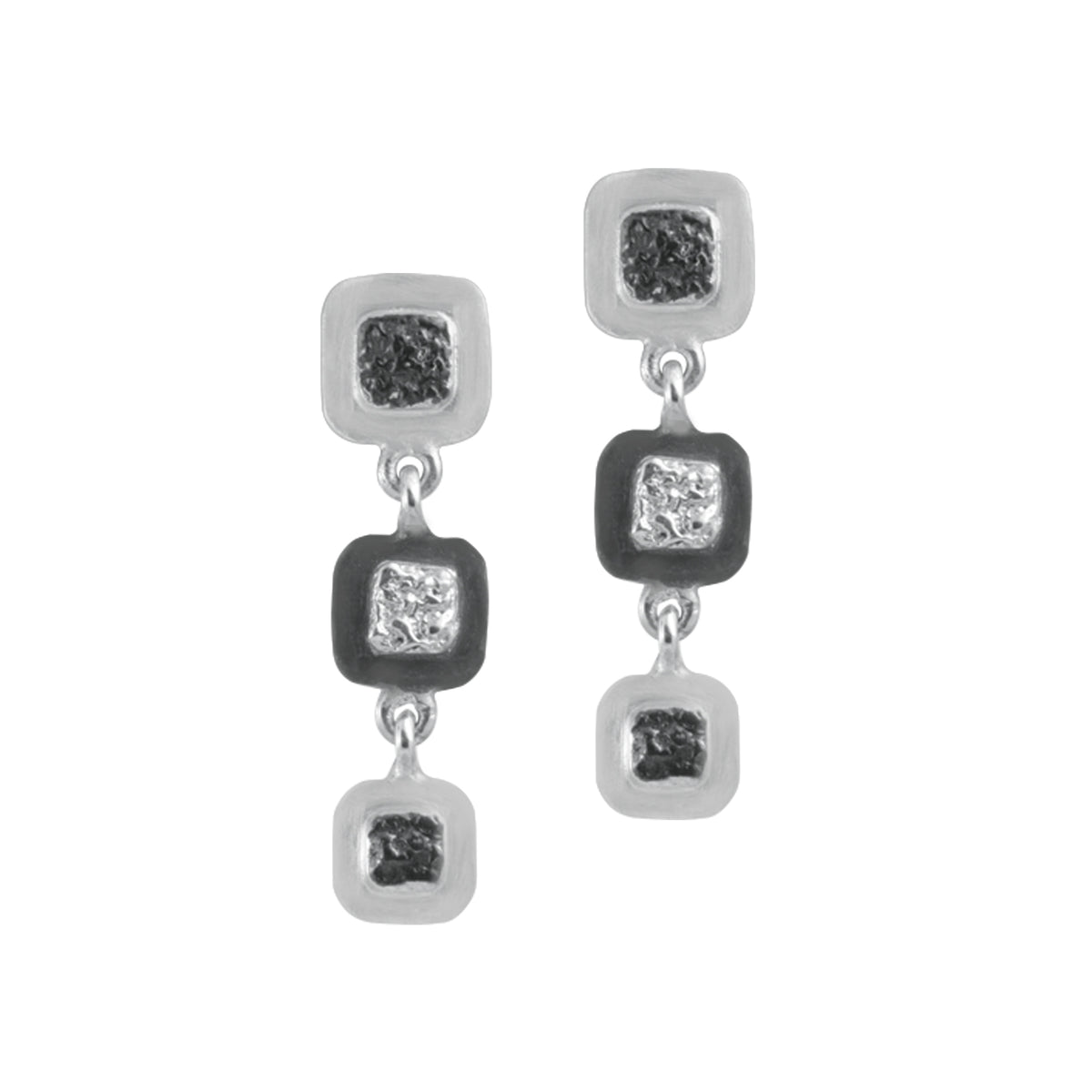 Silver Earring Stud With 3 Square Texture Component